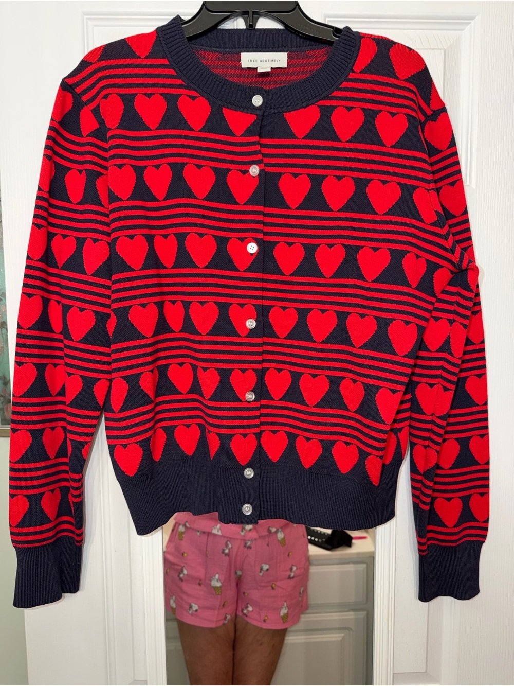 Free Assembly Red Heart Stripe Cardigan